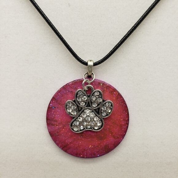 Paw Print Charm on Painted Washer Necklace - Picture 2 of 4